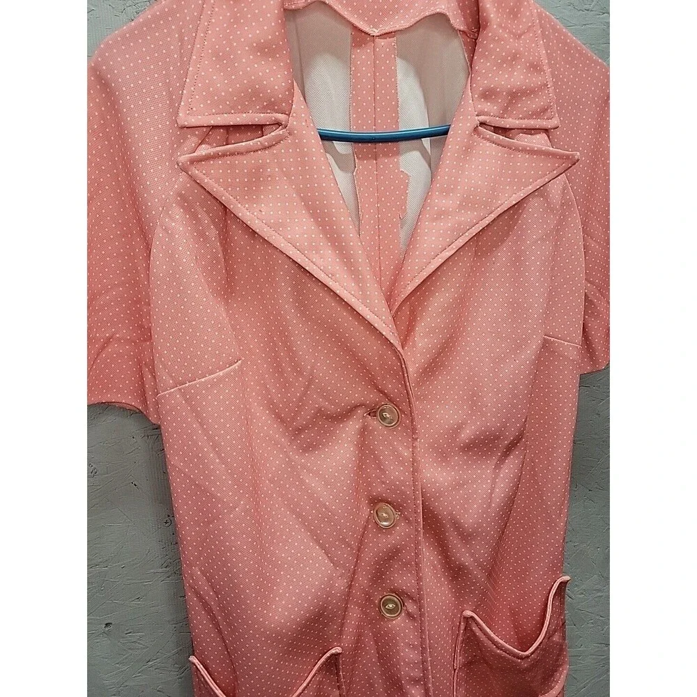 Vtg 1970's Handmade Blazer Smock Suite Jacket‎ Pink Poke A Dot Sz 2x